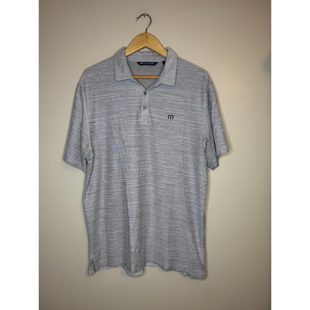 TravisMathew Mens Grey Slub Stripe Short Sleeve Golf Polo Shirt Large L
